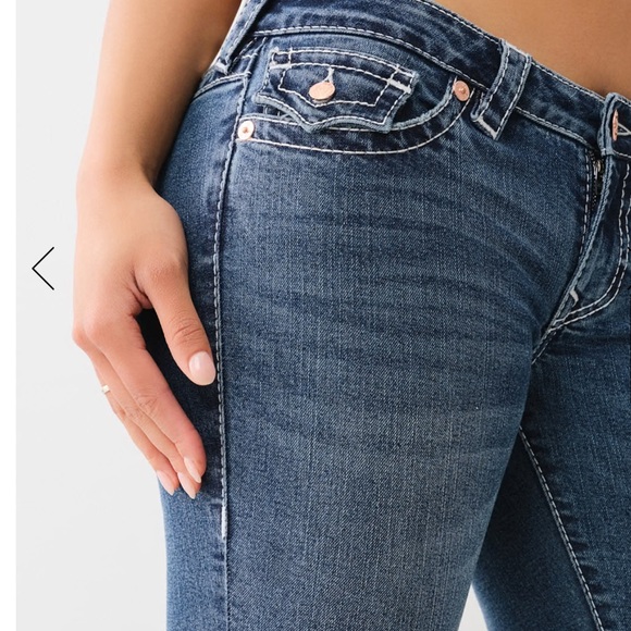 NWOT True Religion size 24 skinny jeans pink&white stitching - Picture 2 of 13